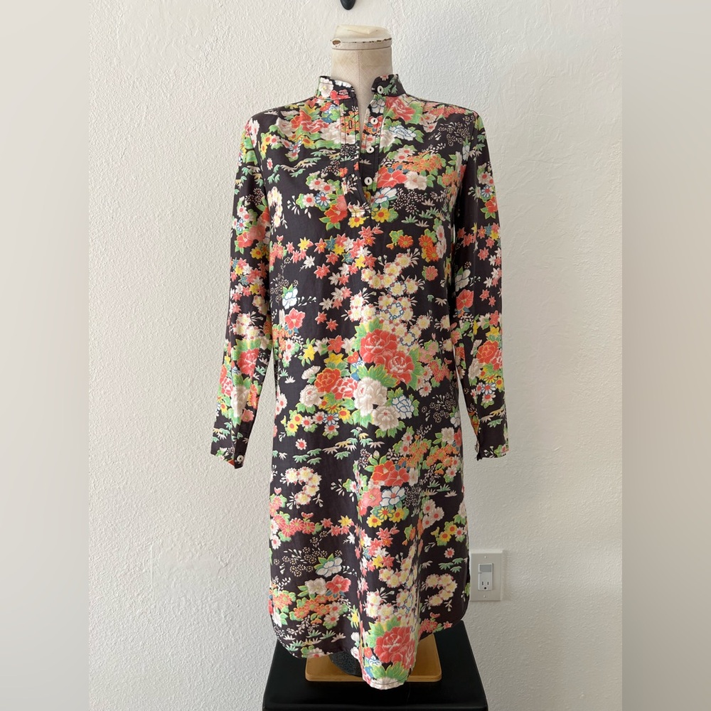 Vintage 1960s giraffe Joseph Magnin long sleeve shirt dress multicolored floral